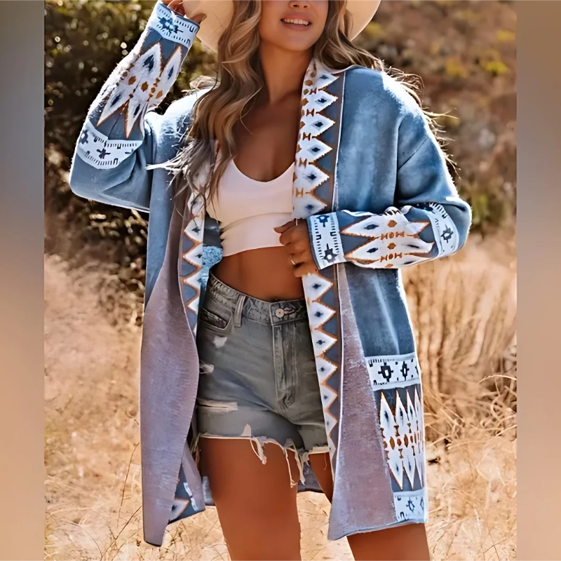 Bohemian Geometric Print Knit Cardigan