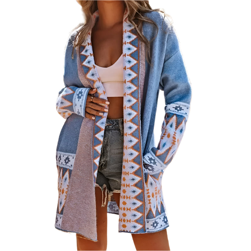Bohemian Geometric Print Knit Cardigan
