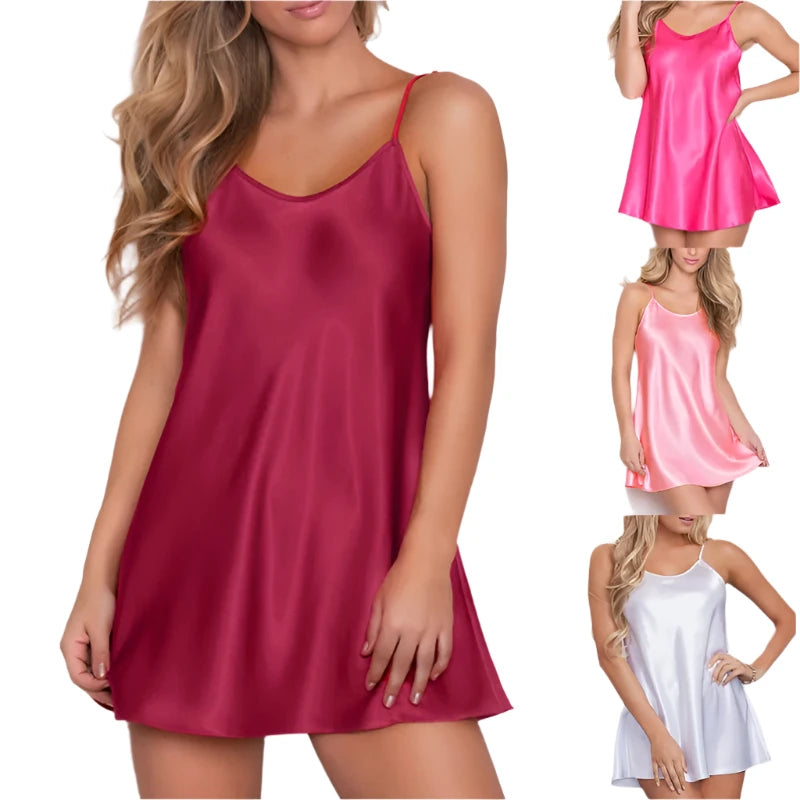 Satin Sleeveless Nightgown for Women – Soft Spandex Sleepwear with Round Neck