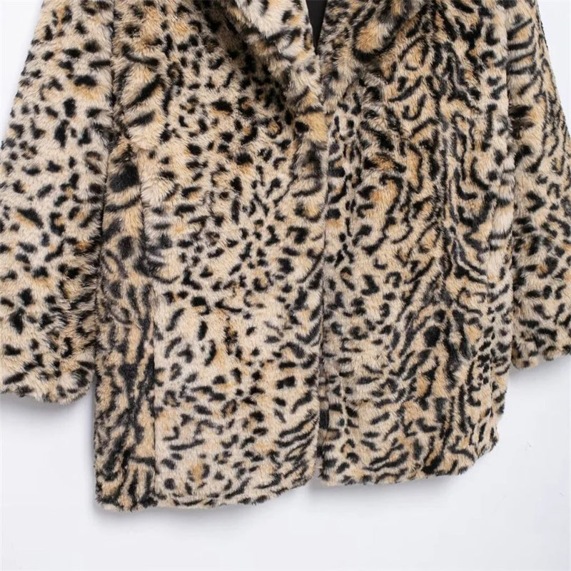 Leopard Print Open-Stitch Jacket with Turn-Down Collar