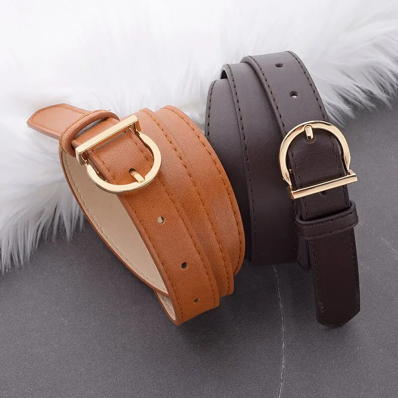 Women's Fashion Thin PU Leather Belt – Classic Pin Buckle Design