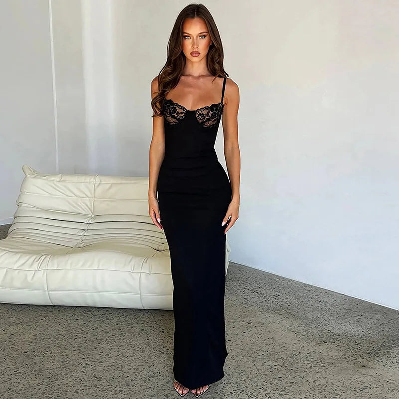 Sleek Spaghetti Strap Lace Dress – Minimalist Elegance with a Sultry Twist