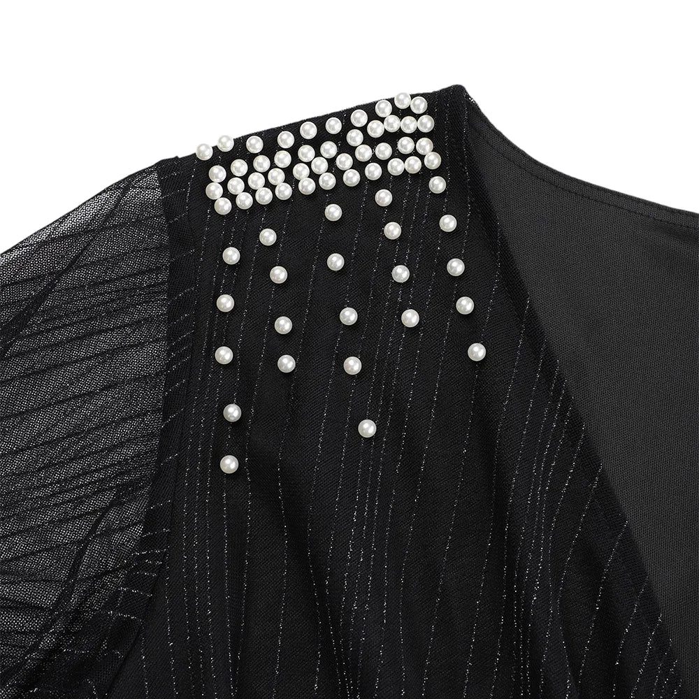 Beaded A-Line V-Neck Butterfly Sleeve Maxi Dress