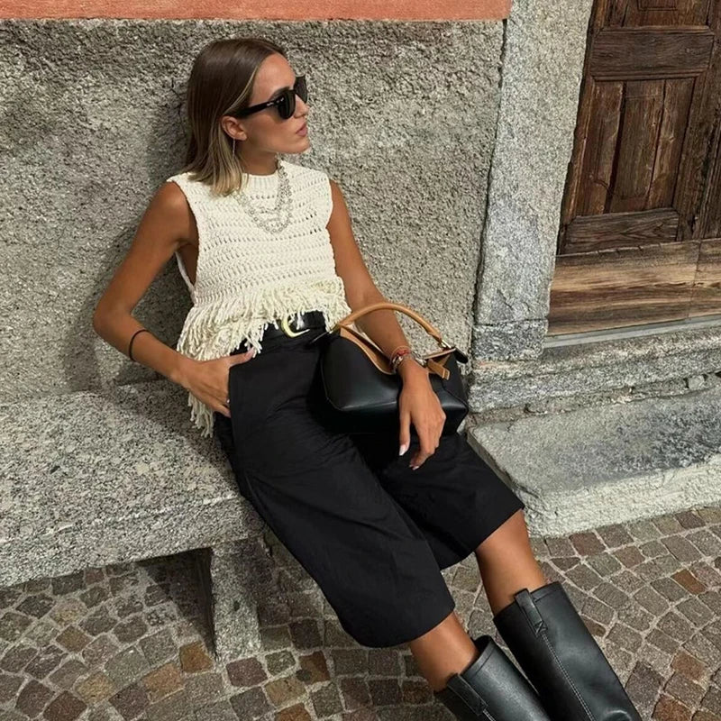 Knit Sweater Vest with Tassels
