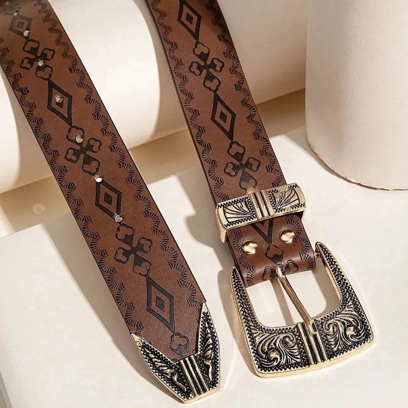 Vintage Carved Buckle Wide Belt
