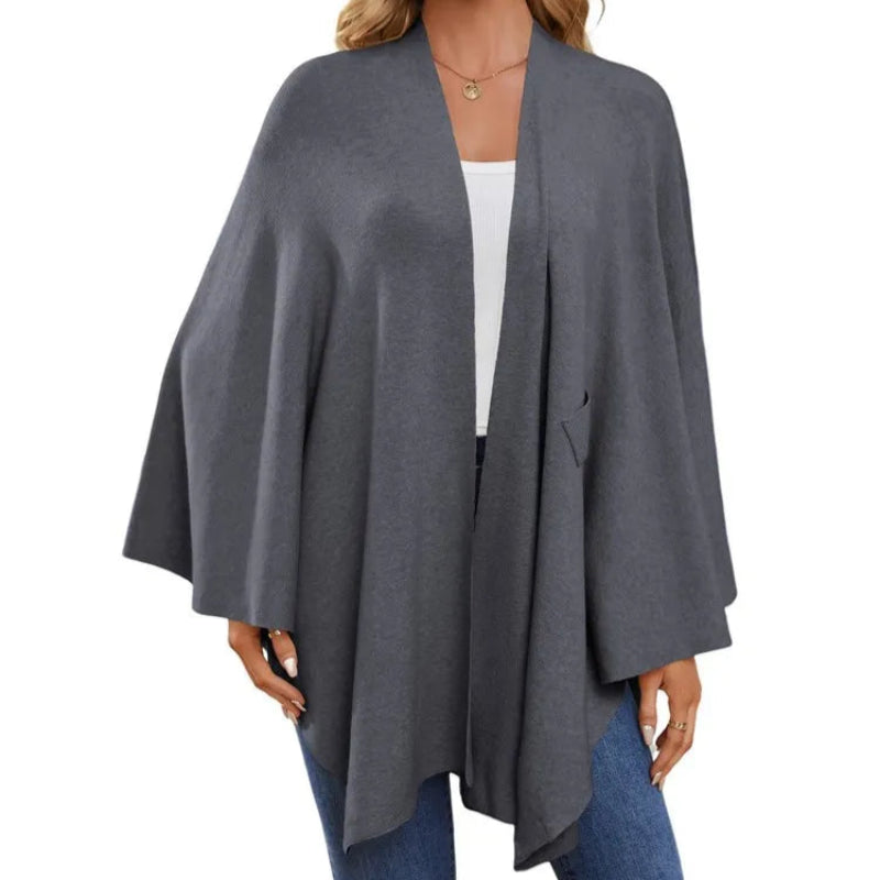 Knit V-Neck Shawl Wrap