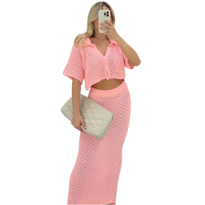 Women’s Knitted 2-Piece Skirt Suit Set – Lightweight Beach Cover-Up