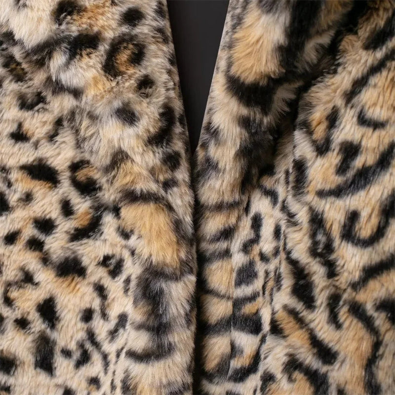 Leopard Print Open-Stitch Jacket with Turn-Down Collar