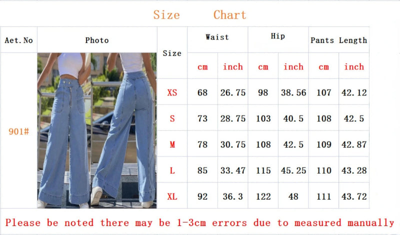 Wide-Leg High-Waist Jeans with Double Buckle and Large Pockets