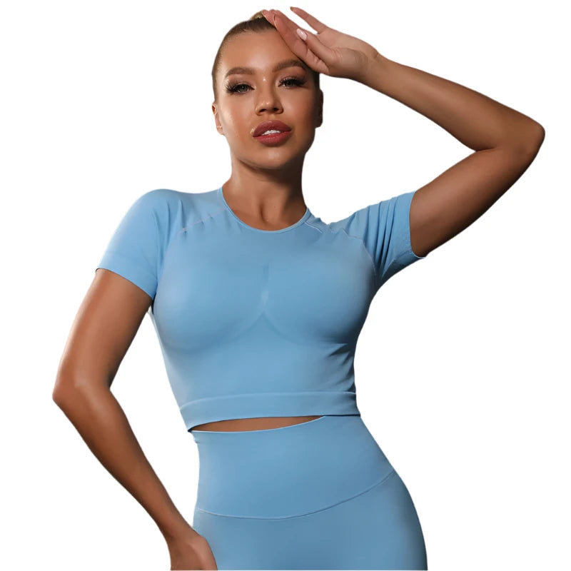 Sporty Two-Piece Set for Women – Slim Fit Short Sleeve Top & Elastic Waist Shorts