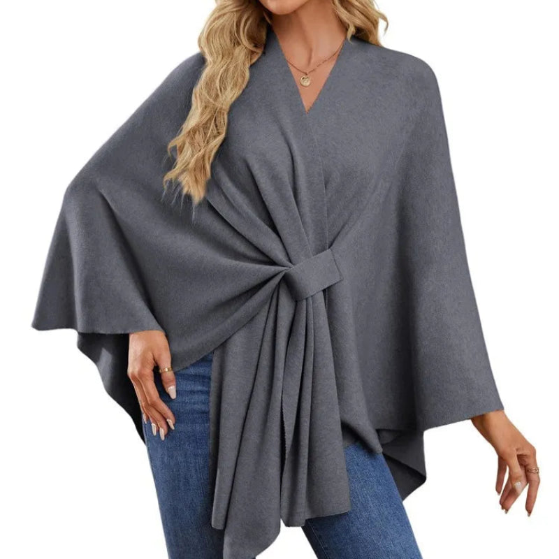 Knit V-Neck Shawl Wrap