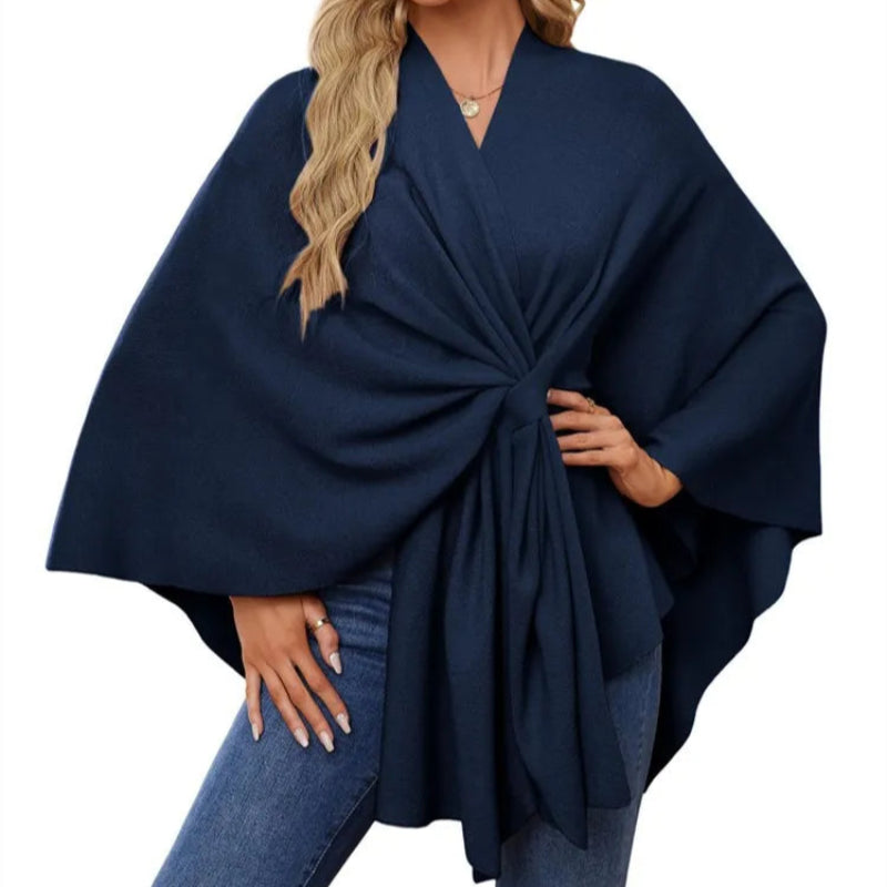 Knit V-Neck Shawl Wrap