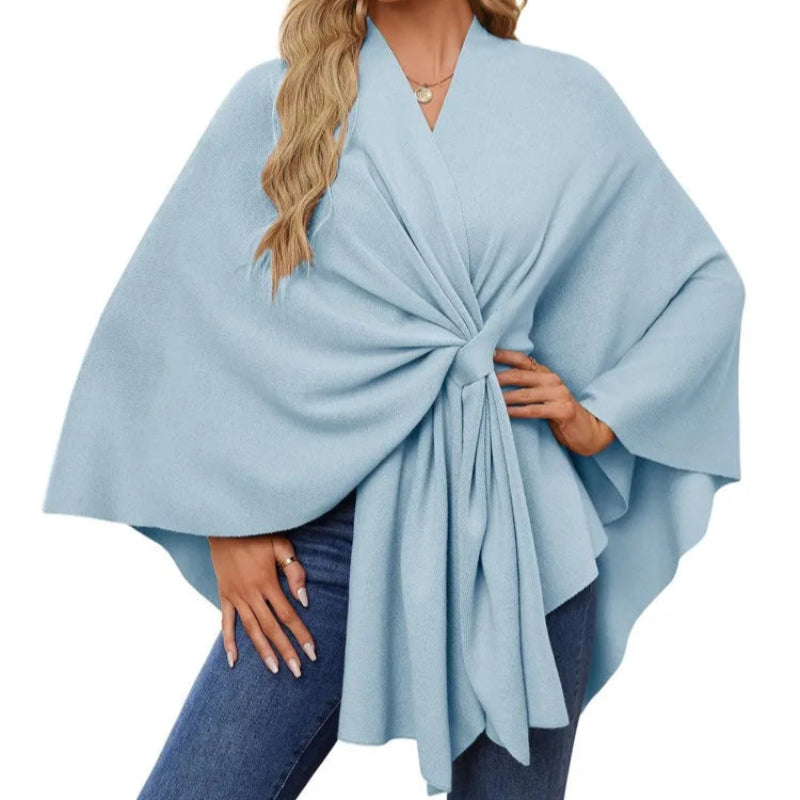 Knit V-Neck Shawl Wrap