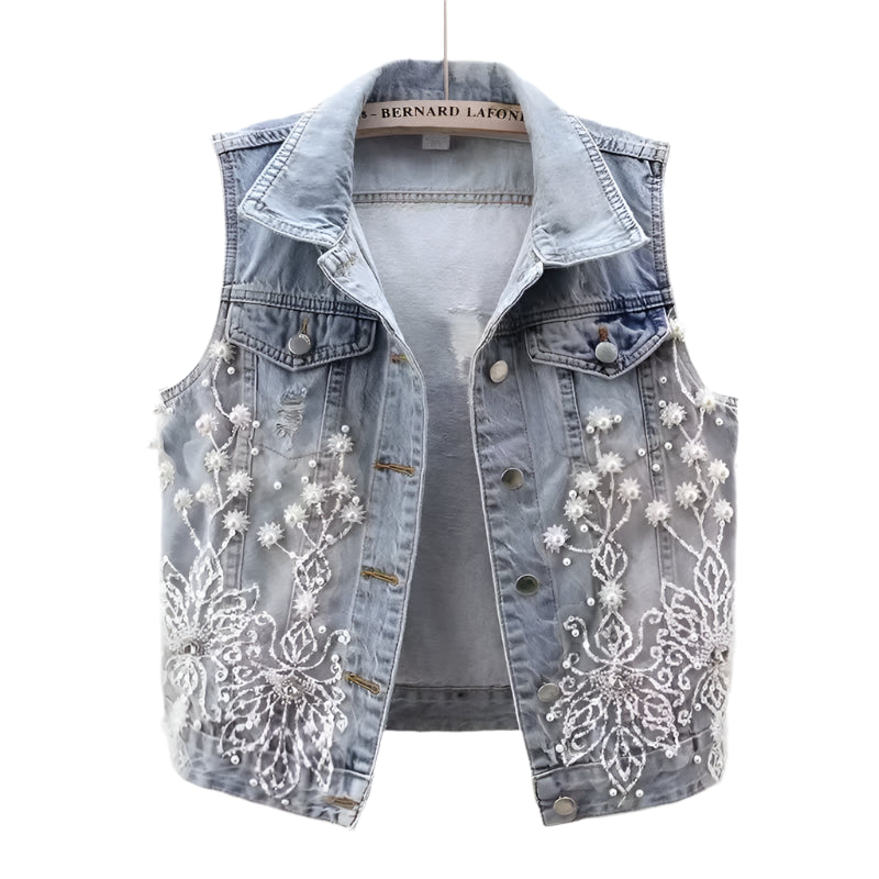 Lace Beaded Denim Vest