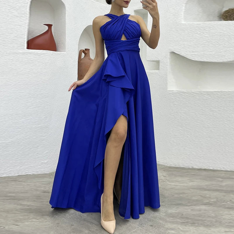 Floor-Length A-Line Sleeveless Dress – Graceful Movement, Timeless Style