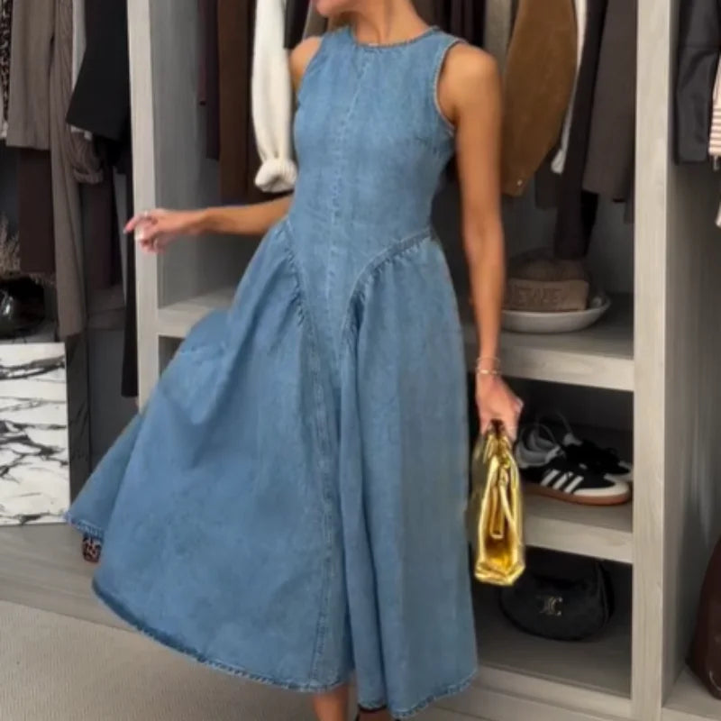 Women's Backless Lace-Up High Waisted Denim Dress