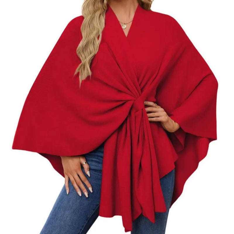 Knit V-Neck Shawl Wrap
