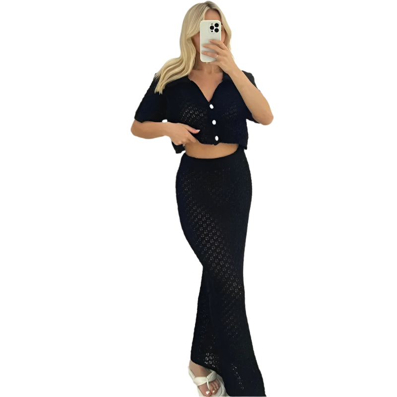 Women’s Knitted 2-Piece Skirt Suit Set – Lightweight Beach Cover-Up