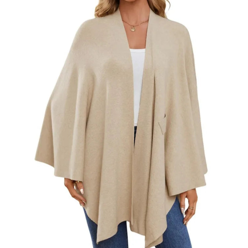 Knit V-Neck Shawl Wrap