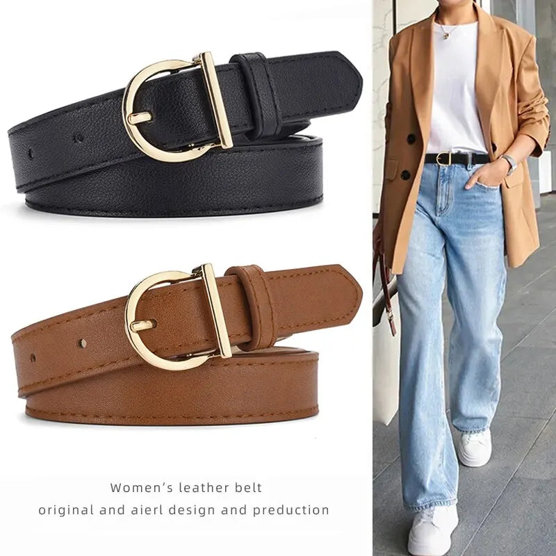 Women's Fashion Thin PU Leather Belt – Classic Pin Buckle Design