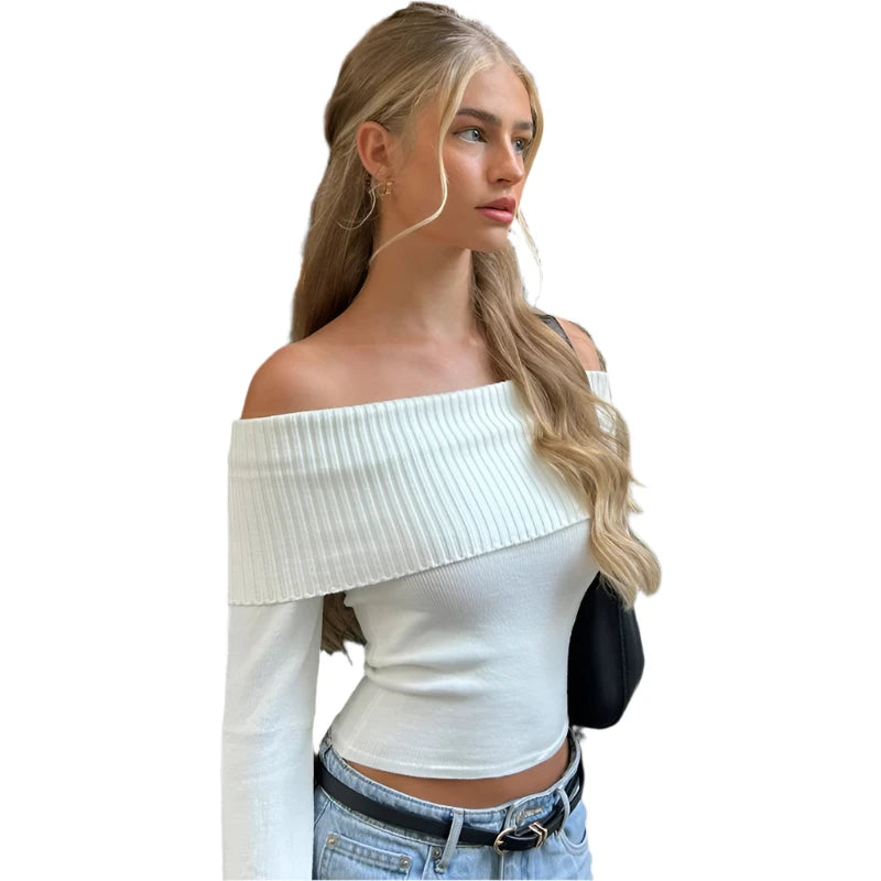 Off Shoulder Ribbed Crop Top