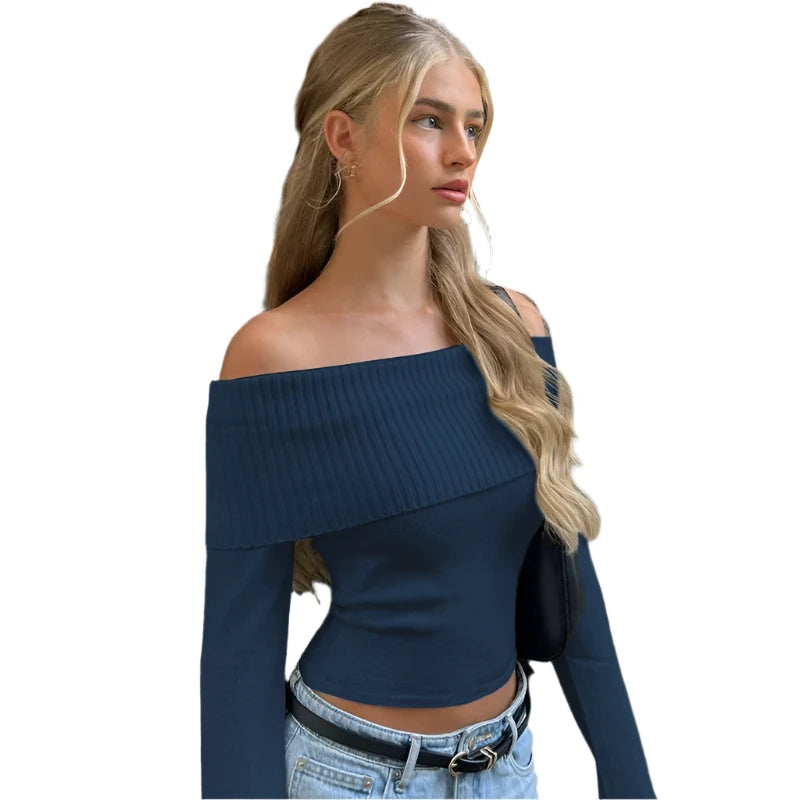 Off Shoulder Ribbed Crop Top