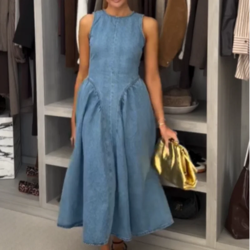 Women's Backless Lace-Up High Waisted Denim Dress