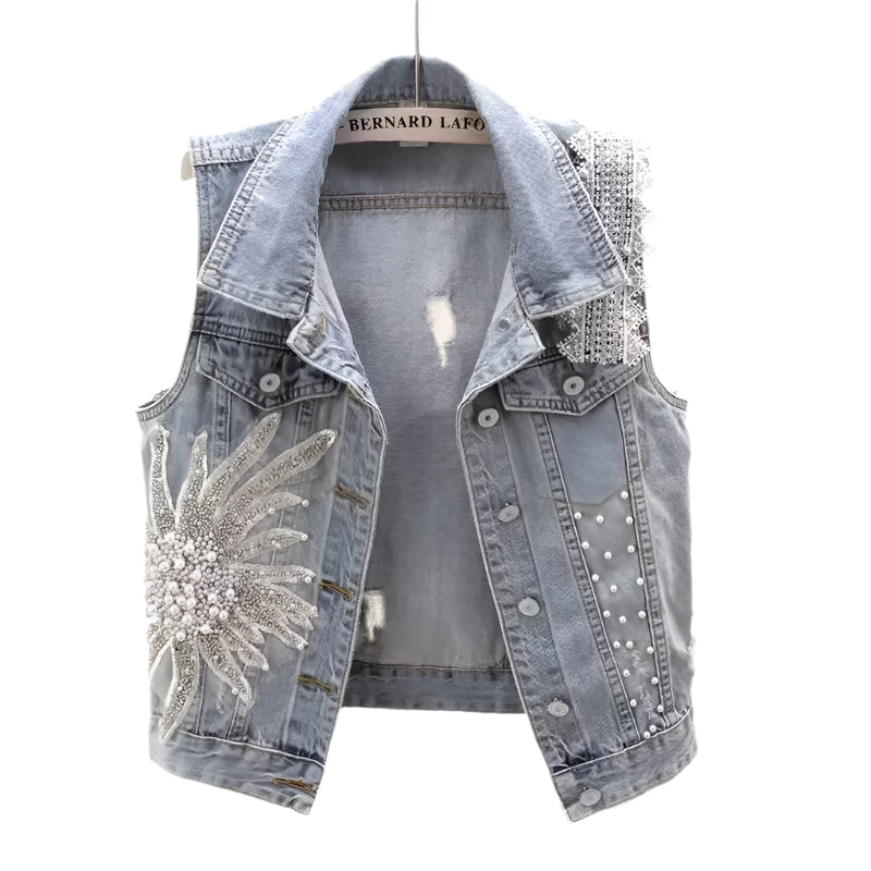 Lace Beaded Denim Vest