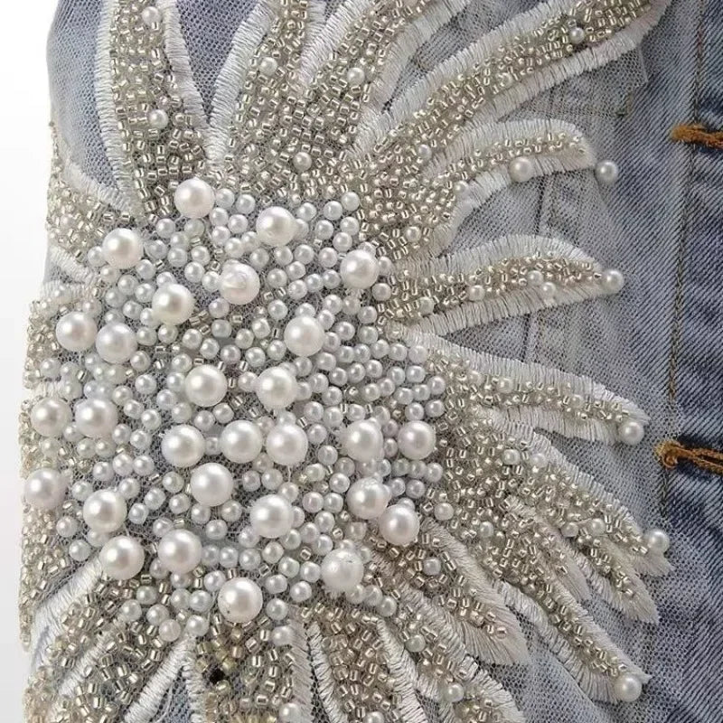 Lace Beaded Denim Vest