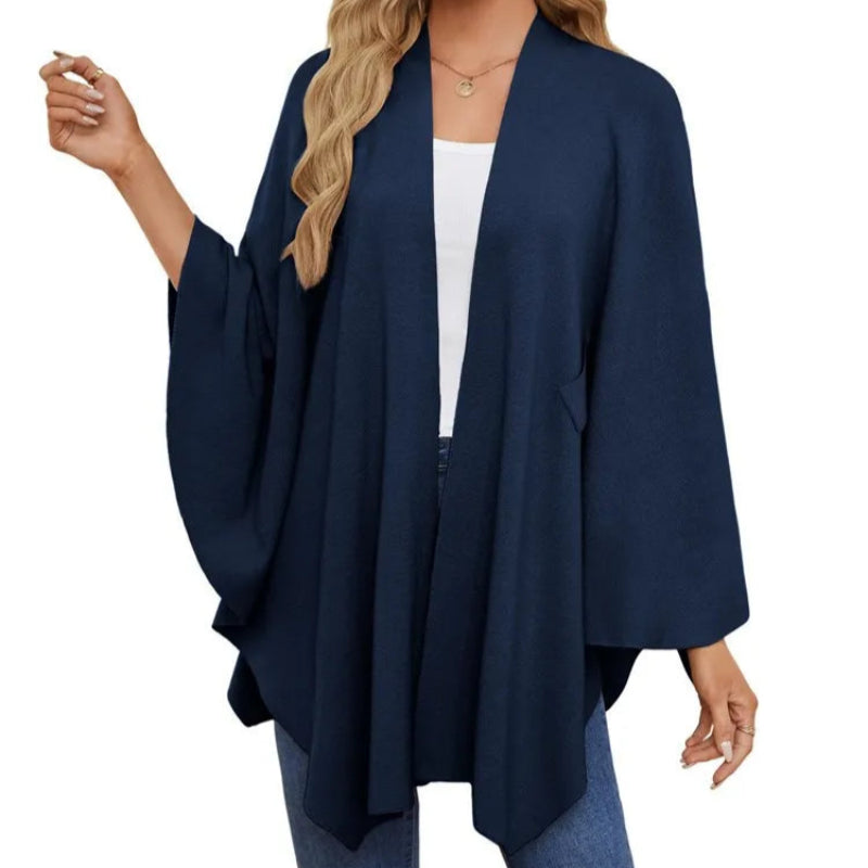 Knit V-Neck Shawl Wrap