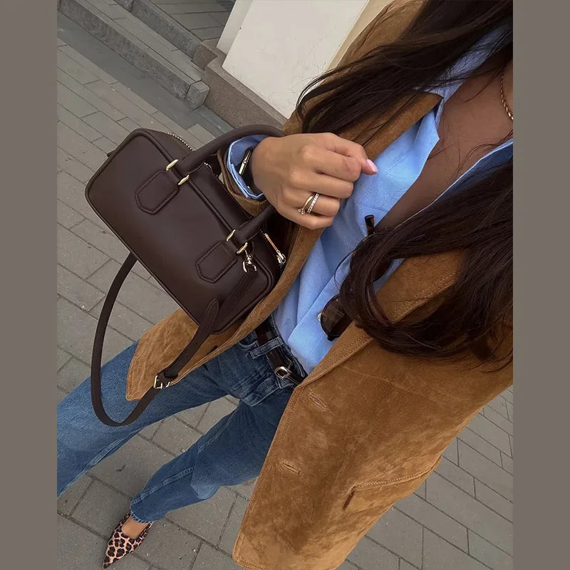 Vintage Brown Suede Style Coat – Timeless Luxury and Sophistication