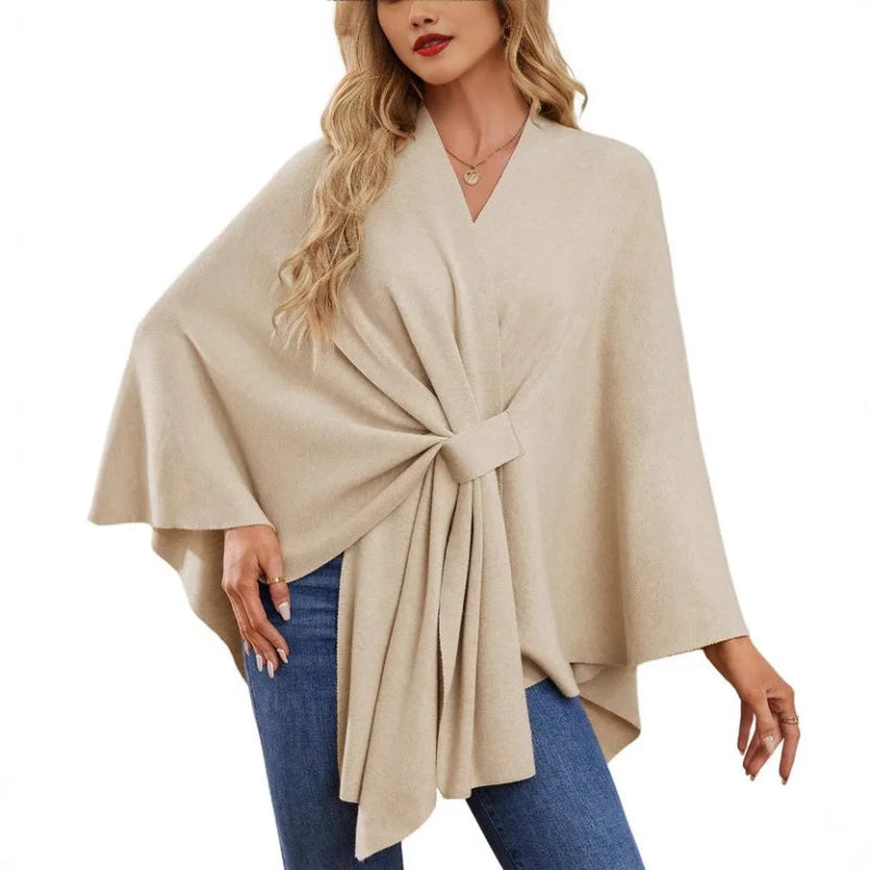 Knit V-Neck Shawl Wrap