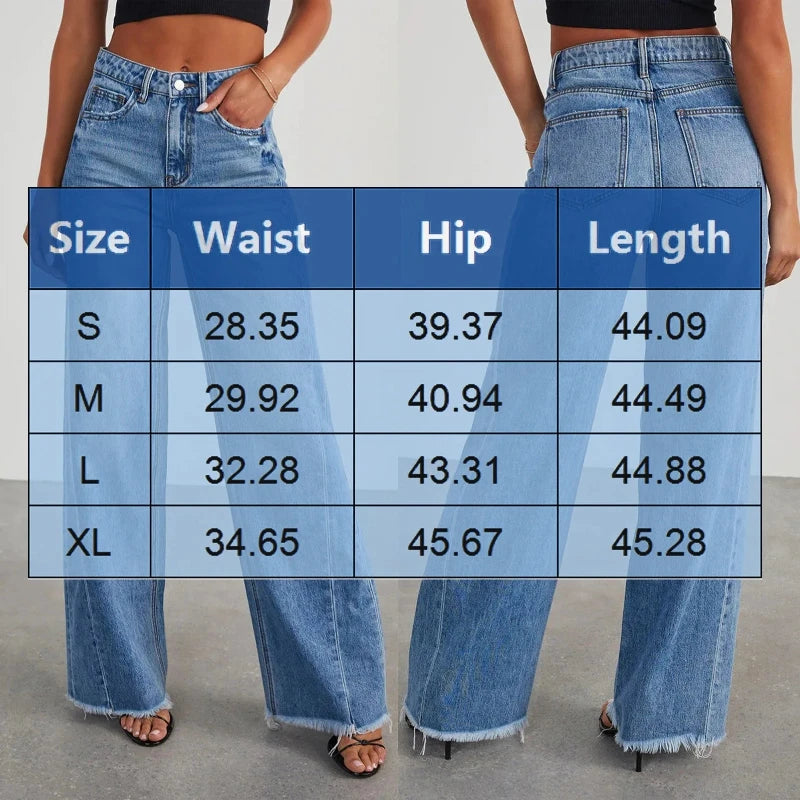 Women’s Casual Loose Plaid Jeans – High Waist Elastic Fit for All-Day Comfort
