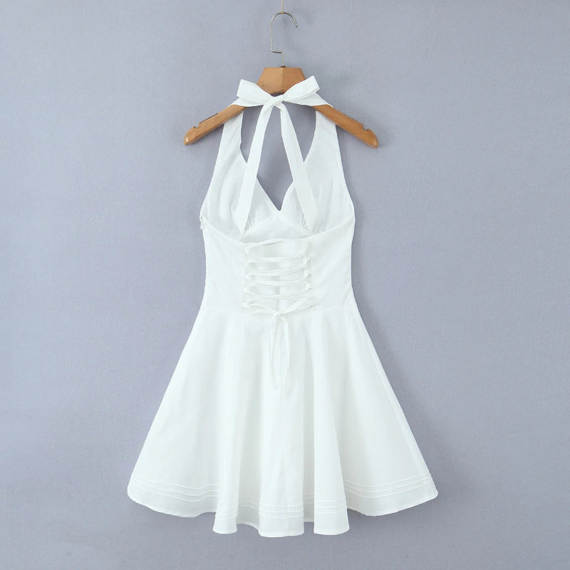 White Corset Style Halter Sling Dress