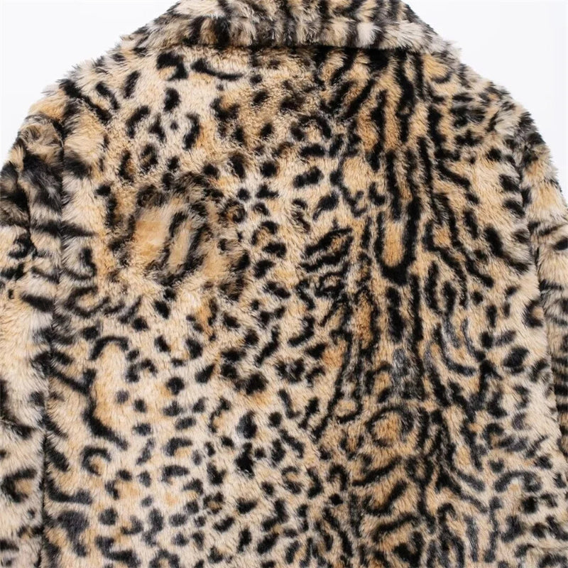 Leopard Print Open-Stitch Jacket with Turn-Down Collar