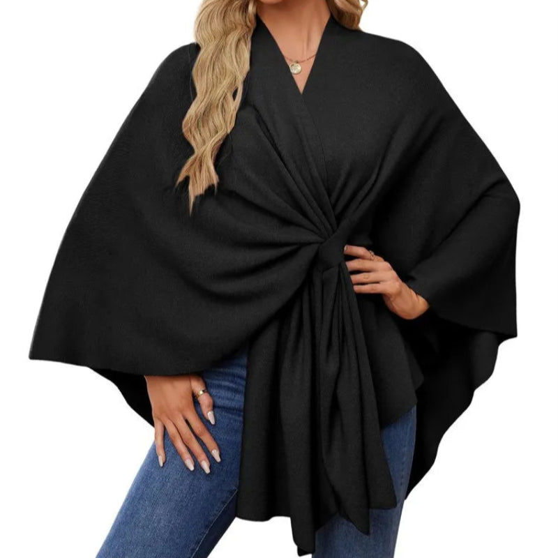 Knit V-Neck Shawl Wrap