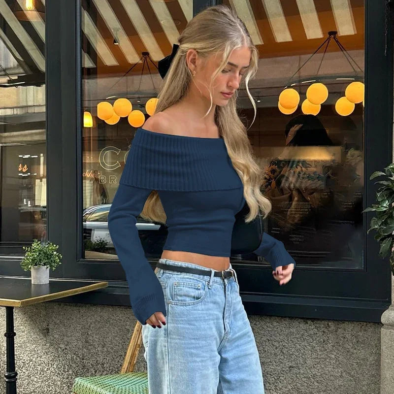 Off Shoulder Ribbed Crop Top