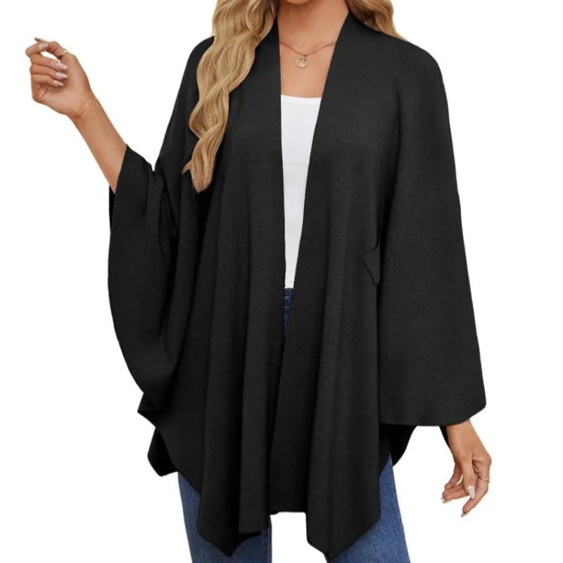 Knit V-Neck Shawl Wrap