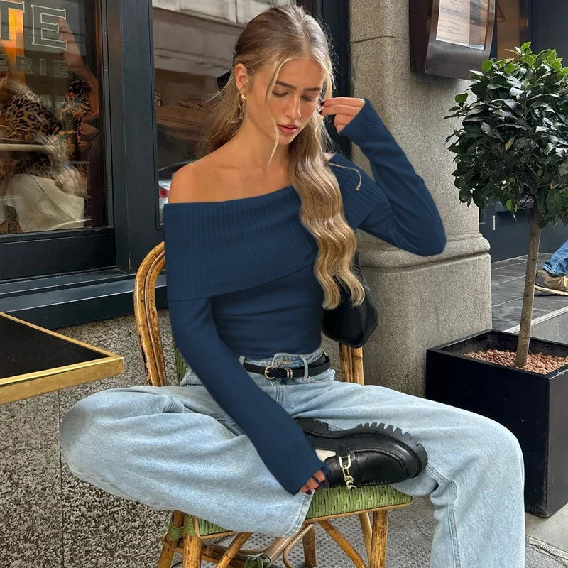 Off Shoulder Ribbed Crop Top