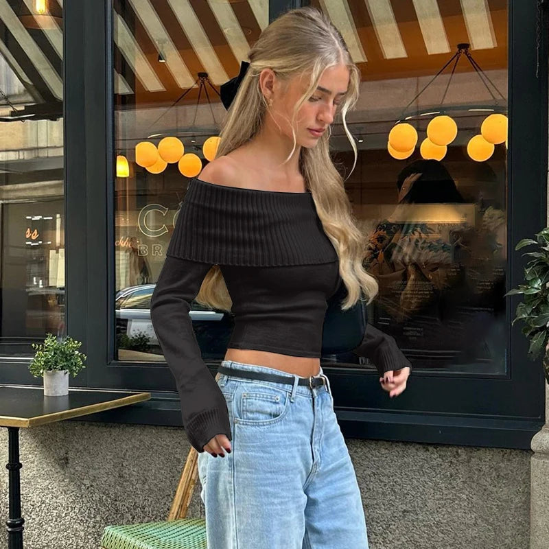 Off Shoulder Ribbed Crop Top