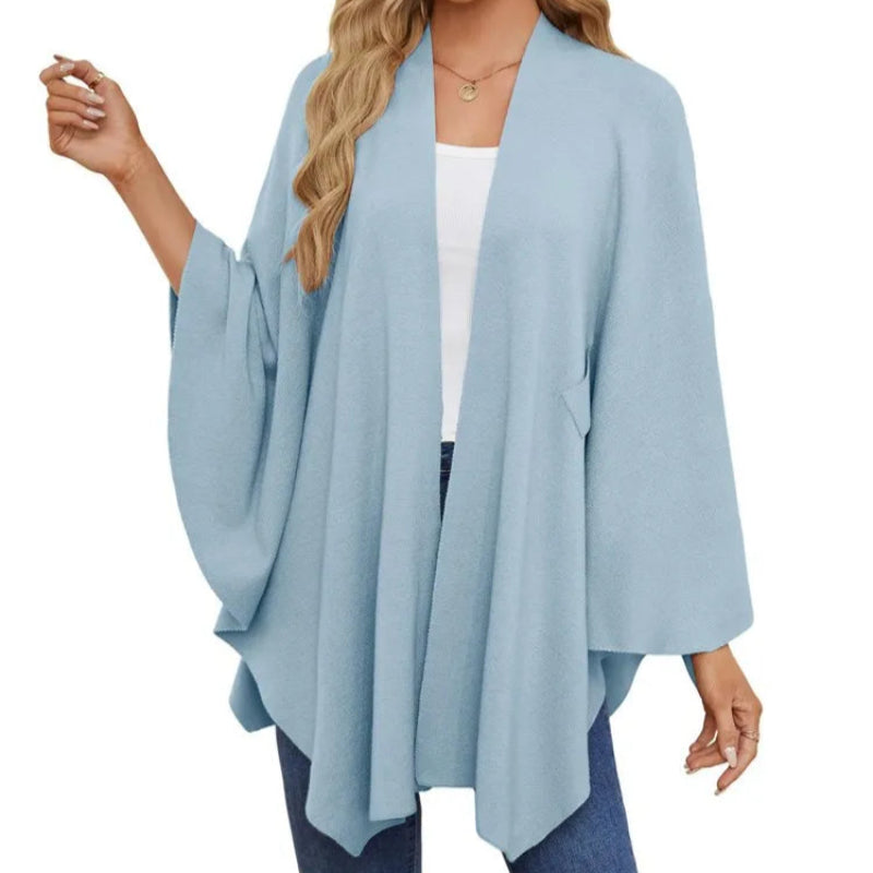 Knit V-Neck Shawl Wrap