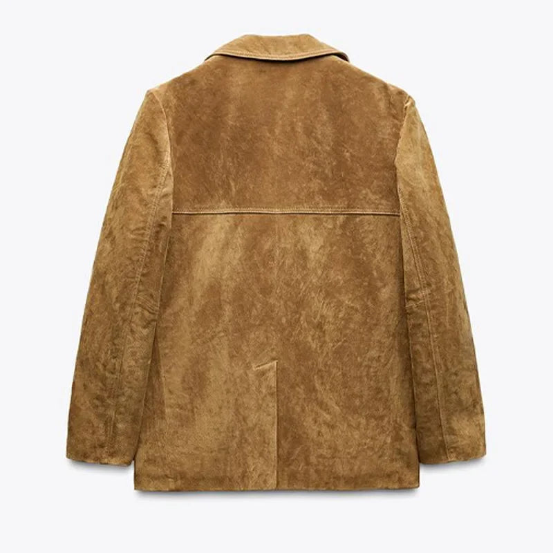 Vintage Brown Suede Style Coat – Timeless Luxury and Sophistication