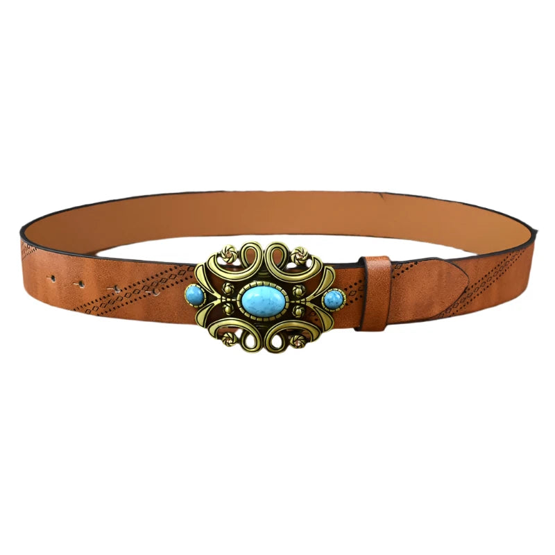 Women's Vintage Belt with Stone Buckles