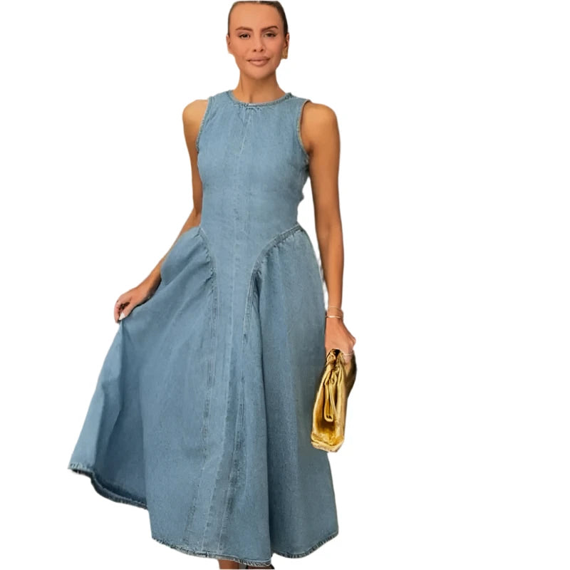 Women's Backless Lace-Up High Waisted Denim Dress