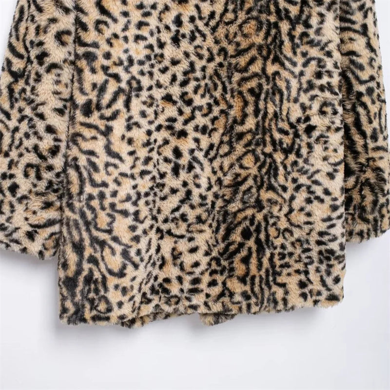 Leopard Print Open-Stitch Jacket with Turn-Down Collar