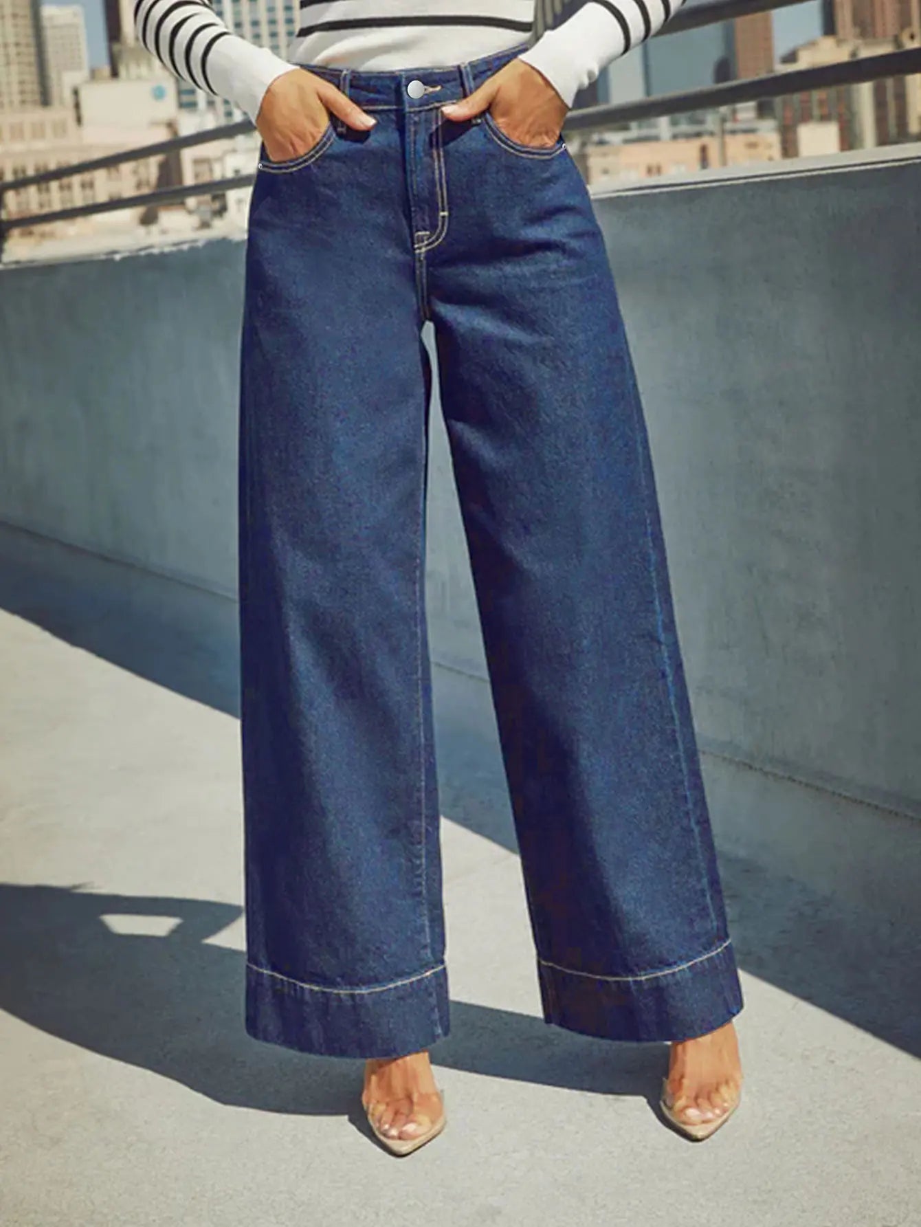 High-Rise Wide-Leg Vintage Blue Stretch Jeans