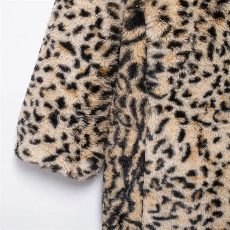 Leopard Print Open-Stitch Jacket with Turn-Down Collar