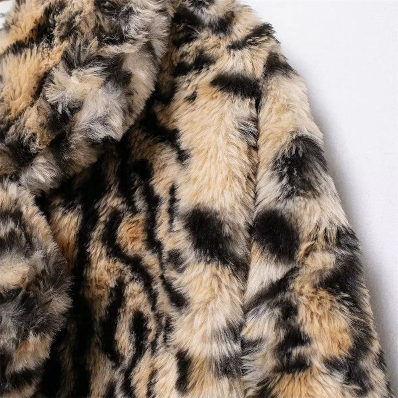 Leopard Print Open-Stitch Jacket with Turn-Down Collar
