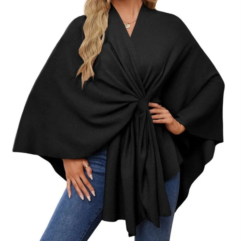 Knit V-Neck Shawl Wrap