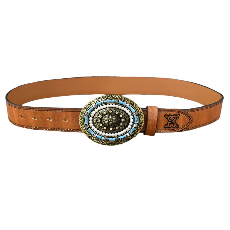 Women's Vintage Belt with Stone Buckles